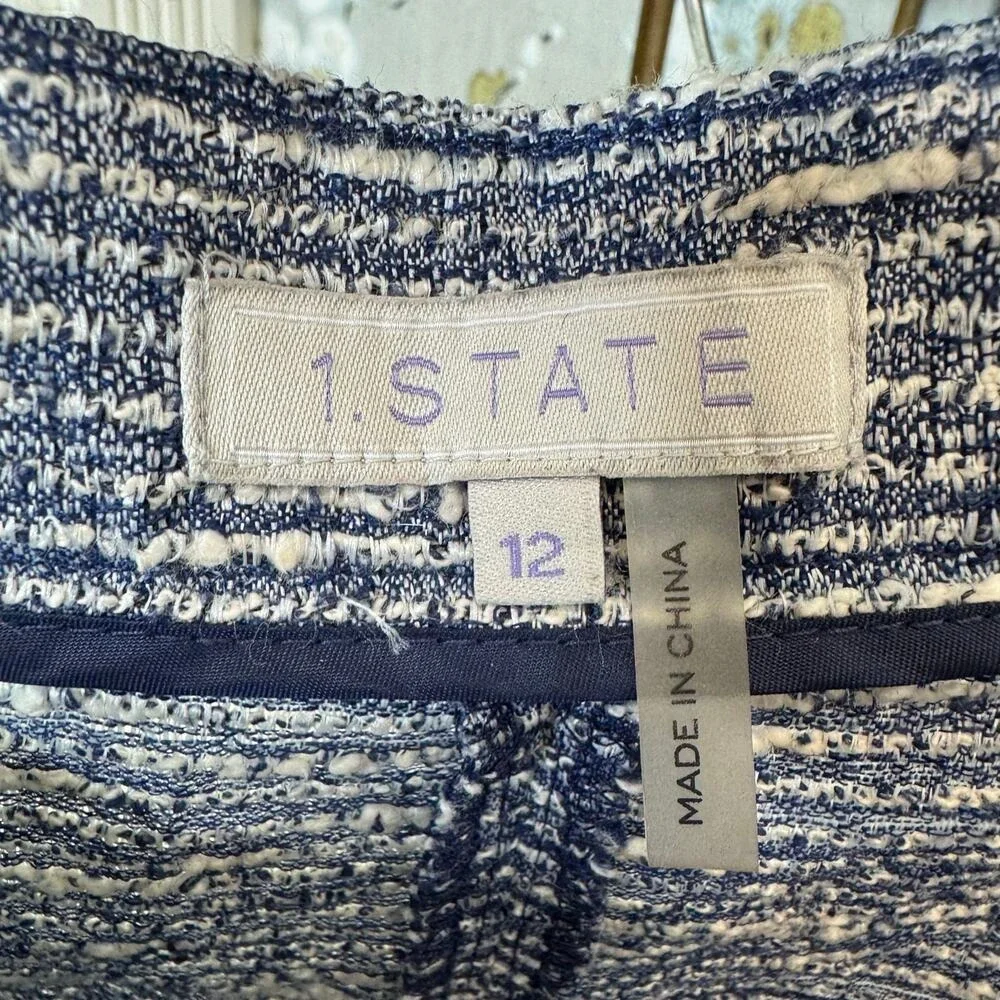 1.STATE Blue White Tweed Fringed High Waisted Shorts‎ Womens Size 12 Zip Fly